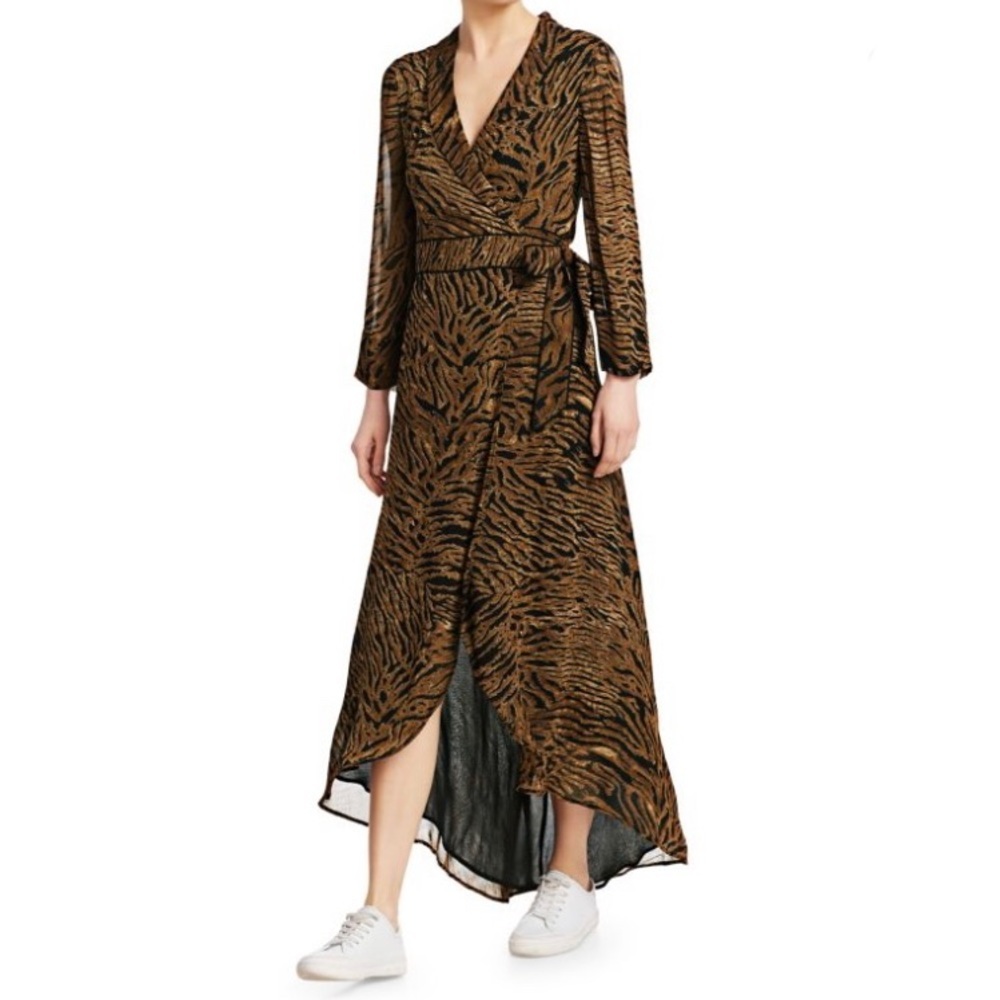 GANNI Tiger Animal Print Maxi Wrap Dress Size 40 US 8